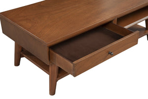 HomeRoots 48" Brown Solid Wood Coffee Table - Mid-Century Style with Drawer for Stylish & Functional Living Spaces 524170