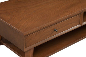 HomeRoots 48" Brown Solid Wood Coffee Table - Mid-Century Style with Drawer for Stylish & Functional Living Spaces 524170