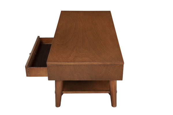 HomeRoots 48" Brown Solid Wood Coffee Table - Mid-Century Style with Drawer for Stylish & Functional Living Spaces 524170