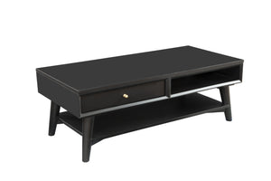 Homeroots 48" Black Solid And Manufactured Wood Coffee Table With Drawer   524171
