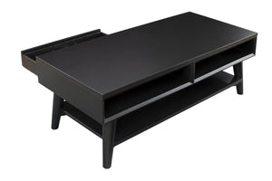 Homeroots 48" Black Solid And Manufactured Wood Coffee Table With Drawer   524171