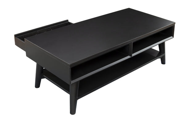 Homeroots 48" Black Solid And Manufactured Wood Coffee Table With Drawer   524171