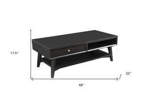 Homeroots 48" Black Solid And Manufactured Wood Coffee Table With Drawer   524171