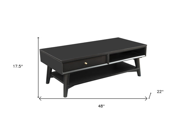 Homeroots 48" Black Solid And Manufactured Wood Coffee Table With Drawer   524171