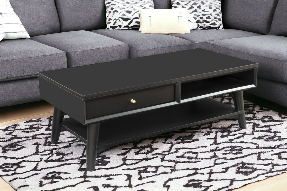 Homeroots 48" Black Solid And Manufactured Wood Coffee Table With Drawer   524171