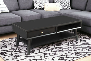 Homeroots 48" Black Solid And Manufactured Wood Coffee Table With Drawer   524171