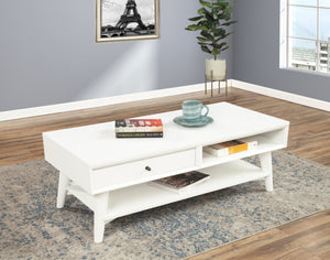 Homeroots 48" White Solid And Manufactured Wood Coffee Table With Drawer   524172