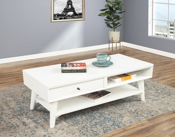 Homeroots 48" White Solid And Manufactured Wood Coffee Table With Drawer   524172