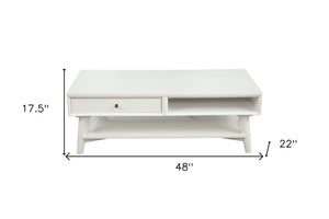 Homeroots 48" White Solid And Manufactured Wood Coffee Table With Drawer   524172