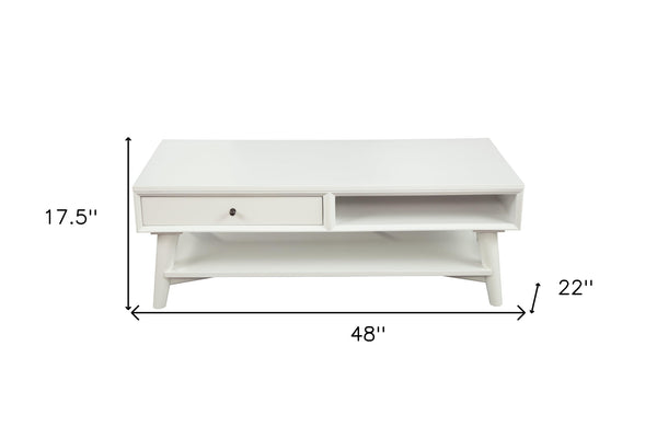 Homeroots 48" White Solid And Manufactured Wood Coffee Table With Drawer   524172