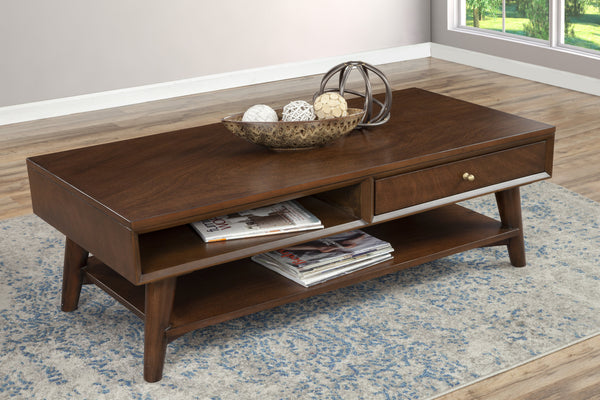 Homeroots 48" Brown Solid And Manufactured Wood Coffee Table With Drawer   524173