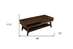 Homeroots 48" Brown Solid And Manufactured Wood Coffee Table With Drawer   524173