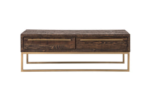 Homeroots 47" Dark Brown And Gold Metal Coffee Table With Drawer   524174