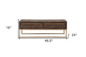 Homeroots 47" Dark Brown And Gold Metal Coffee Table With Drawer   524174