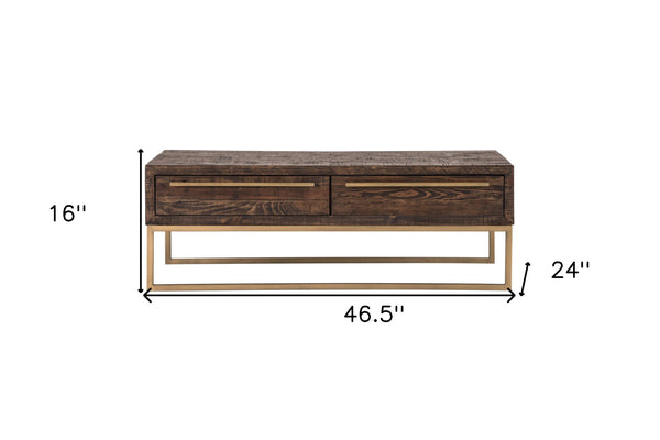 Homeroots 47" Dark Brown And Gold Metal Coffee Table With Drawer   524174
