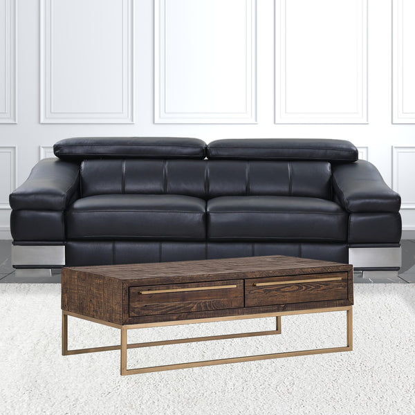 Homeroots 47" Dark Brown And Gold Metal Coffee Table With Drawer   524174