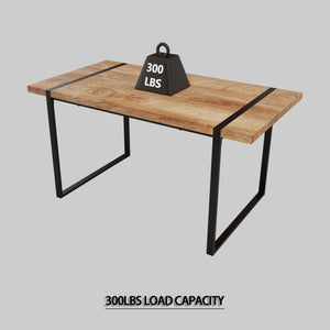 English Elm 59 Inch Industrial Farmhouse Dining Set with Mdf Table and Six Upholstered Chairs Wood W2189S00925