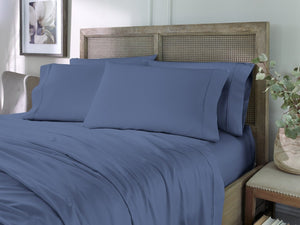 HomeRoots Six Piece Blue Tencel® Lyocell Queen Sheet Set - Silky Soft, Wrinkle-Resistant Luxury for Comfort 524187