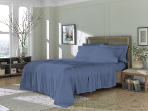 HomeRoots Six Piece Blue Tencel® Lyocell Queen Sheet Set - Silky Soft, Wrinkle-Resistant Luxury for Comfort 524187