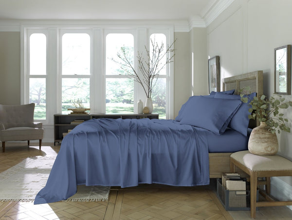 HomeRoots Six Piece Blue Tencel® Lyocell Queen Sheet Set - Silky Soft, Wrinkle-Resistant Luxury for Comfort 524187