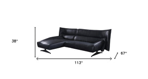 Homeroots Dark Gray Top Grain Leather L Shaped Two Piece Sofa And Chaise Sectional   524203