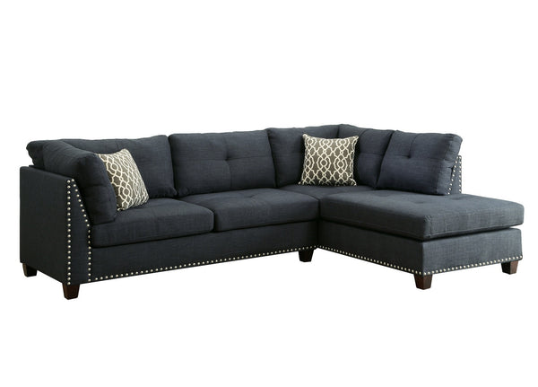 Homeroots Blue Linen L Shaped Two Piece Sofa And Chaise Sectional   524224