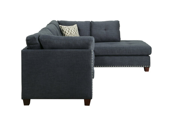 Homeroots Blue Linen L Shaped Two Piece Sofa And Chaise Sectional   524224