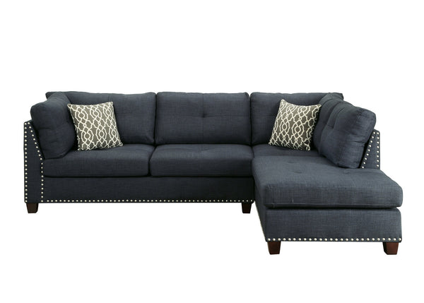 Homeroots Blue Linen L Shaped Two Piece Sofa And Chaise Sectional   524224