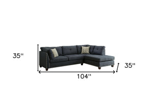 Homeroots Blue Linen L Shaped Two Piece Sofa And Chaise Sectional   524224