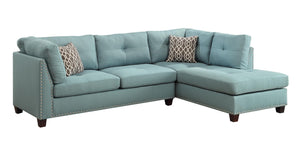 Homeroots Teal Blue Linen L Shaped Three Piece Sofa And Chaise Sectional And Toss Pillows   524227