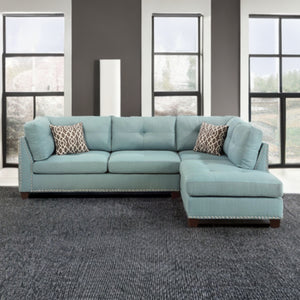 Homeroots Teal Blue Linen L Shaped Three Piece Sofa And Chaise Sectional And Toss Pillows   524227