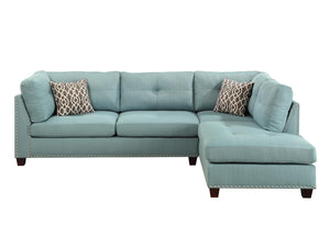 Homeroots Teal Blue Linen L Shaped Three Piece Sofa And Chaise Sectional And Toss Pillows   524227