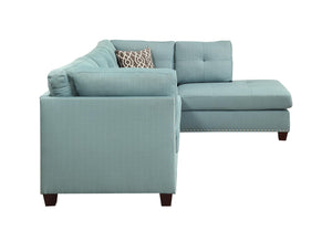 Homeroots Teal Blue Linen L Shaped Three Piece Sofa And Chaise Sectional And Toss Pillows   524227