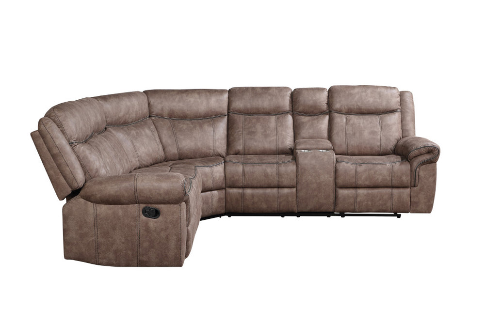 Homeroots Chocolate Velvet Reclining L Shaped Six Piece Corner Sectional With Console   524228