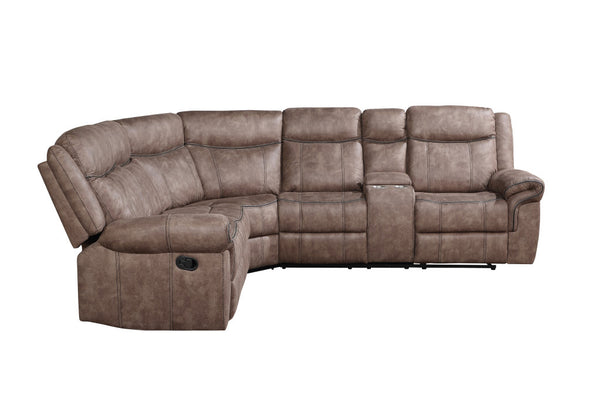 Homeroots Chocolate Velvet Reclining L Shaped Six Piece Corner Sectional With Console   524228