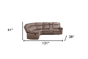 Homeroots Chocolate Velvet Reclining L Shaped Six Piece Corner Sectional With Console   524228