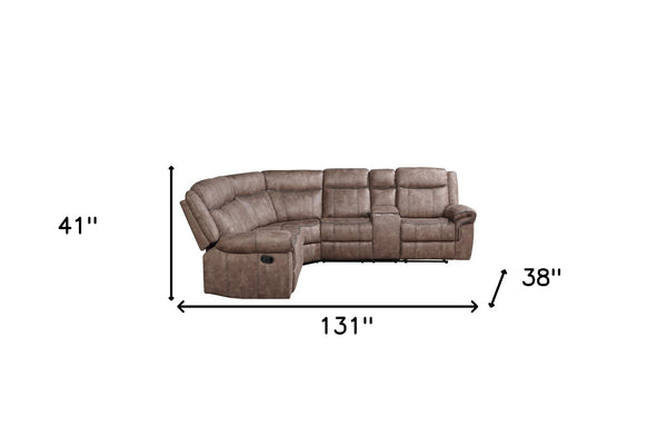 Homeroots Chocolate Velvet Reclining L Shaped Six Piece Corner Sectional With Console   524228