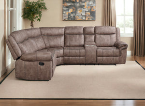 Homeroots Chocolate Velvet Reclining L Shaped Six Piece Corner Sectional With Console   524228