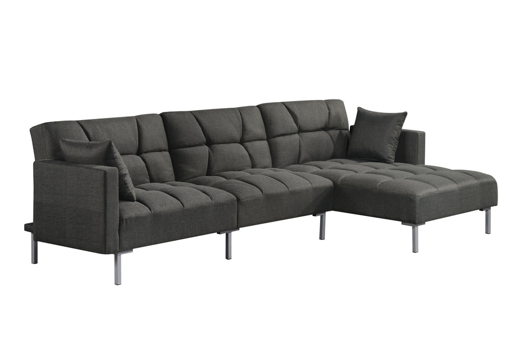 Homeroots Dark Gray Polyester Modular L Shaped Two Piece Sofa And Chaise Sectional And Toss Pillows   524234