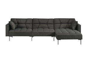Homeroots Dark Gray Polyester Modular L Shaped Two Piece Sofa And Chaise Sectional And Toss Pillows   524234