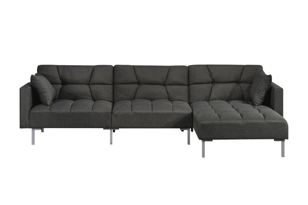 Homeroots Dark Gray Polyester Modular L Shaped Two Piece Sofa And Chaise Sectional And Toss Pillows   524234