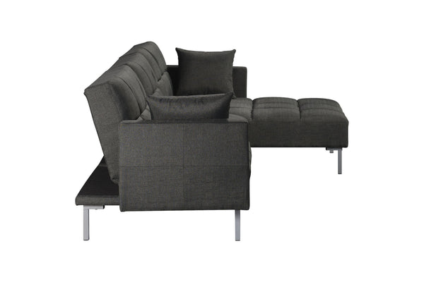 Homeroots Dark Gray Polyester Modular L Shaped Two Piece Sofa And Chaise Sectional And Toss Pillows   524234