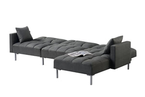 Homeroots Dark Gray Polyester Modular L Shaped Two Piece Sofa And Chaise Sectional And Toss Pillows   524234