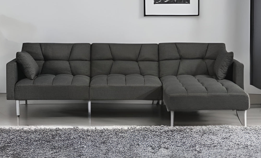 Homeroots Dark Gray Polyester Modular L Shaped Two Piece Sofa And Chaise Sectional And Toss Pillows   524234