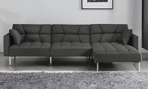 Homeroots Dark Gray Polyester Modular L Shaped Two Piece Sofa And Chaise Sectional And Toss Pillows   524234
