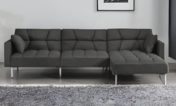 Homeroots Dark Gray Polyester Modular L Shaped Two Piece Sofa And Chaise Sectional And Toss Pillows   524234