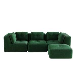 English Elm Modern Corduroy Sectional Sofa Tufted Deep Seat Couch with Movable Ottoman No Assembly Green W714S01796