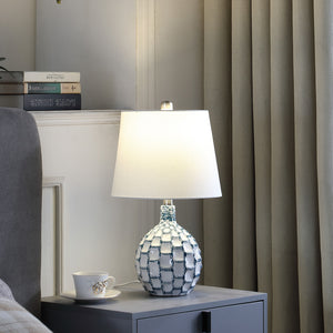 Homeroots 20" Blue And White Ceramic Table Lamp With Off White Drum Shade   524248