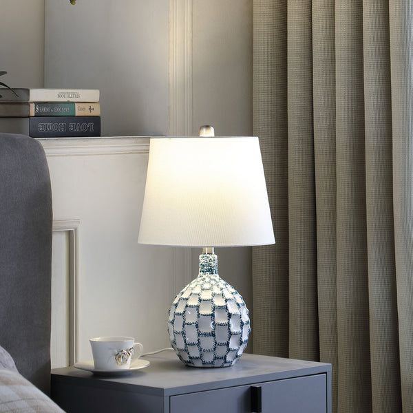 Homeroots 20" Blue And White Ceramic Table Lamp With Off White Drum Shade   524248