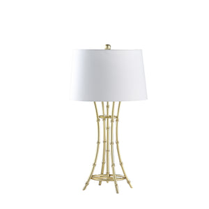 Homeroots 29" Gold Bamboo Design Table Lamp With Off White Drum Shade   524249